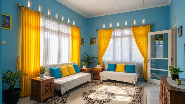 Warna Tirai yang Cocok untuk Tembok Biru - Kuning