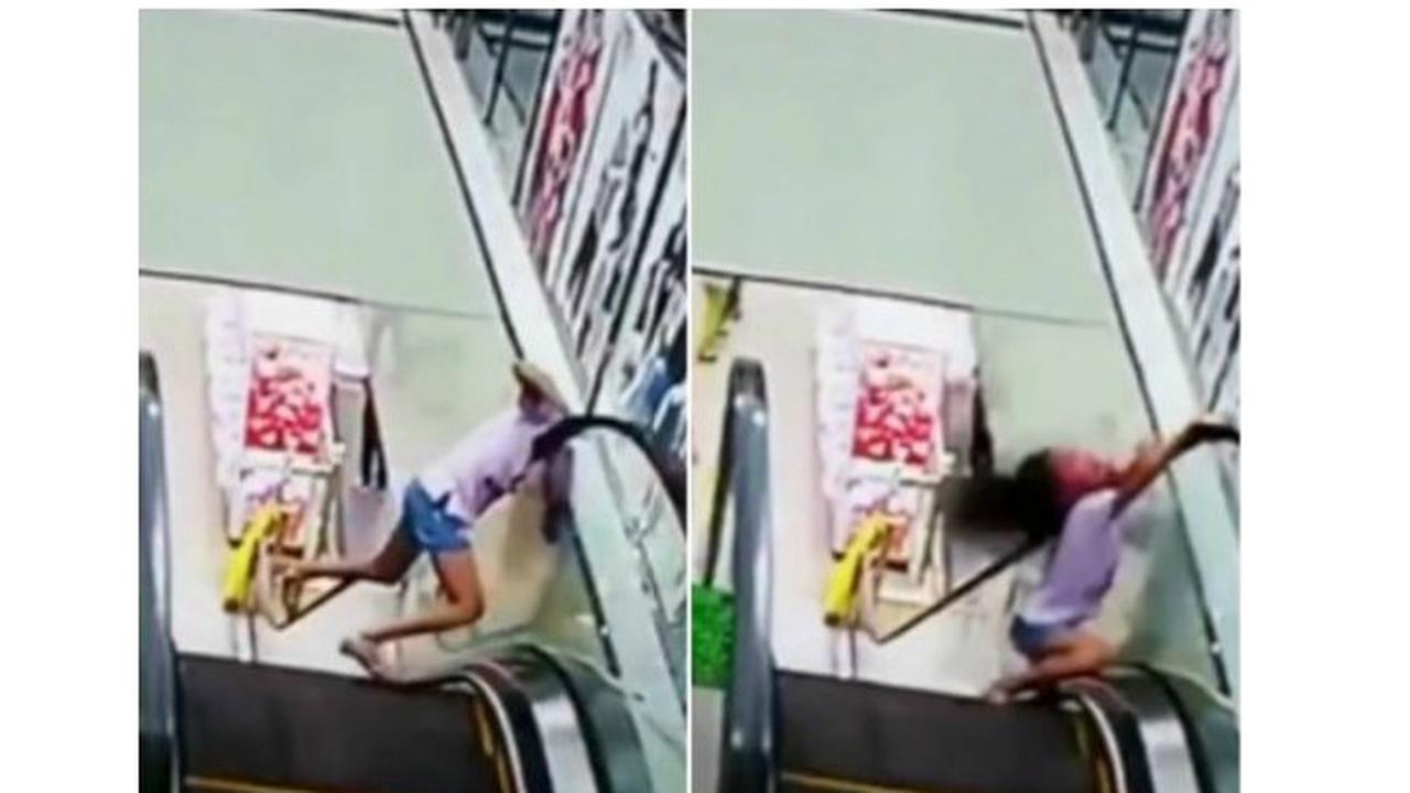 Meleng, Kepala Gadis ini Tersangkut di Eskalator