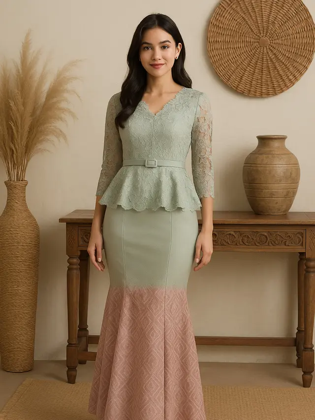Trend Long Dress Brokat 2025 Warna Pastel dan Model Mermaid