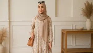 7 Model Gamis dengan Hijab Pashmina Lilit Simpel, Tampil Anggun Tanpa Ribet (sumber:AI)