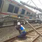 KRL anjlok dan terguling di daerah Kebon Pedes, Kota Bogor, Jawa Barat. (Liputan6.com/Achmad Sudarno)