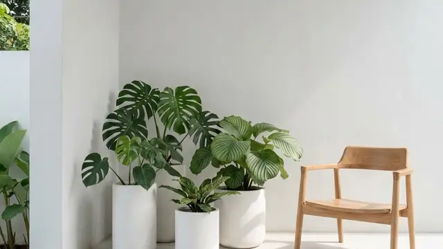 Model Teras Minimalis Modern dengan Tanaman Pot Monokrom