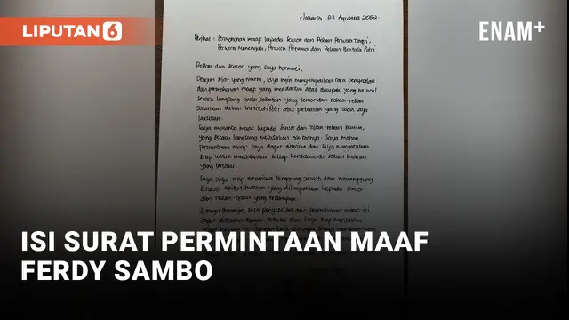 Isi Surat Permintaan Maaf Ferdy Sambo