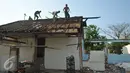 Warga membongkar bangunan yang terkena gusuran terkait pengembangan sarana olah raga equestrian (berkuda) untuk kepentingan ASEAN Games 2018, Jakarta, Senin (18/4/2016). (Liputan6.com/Gempur M Surya) 