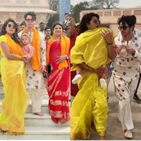Potret Priyanka Chopra Dibalut Sari Kuning saat Datang ke Kuil. [@priyankachopra]