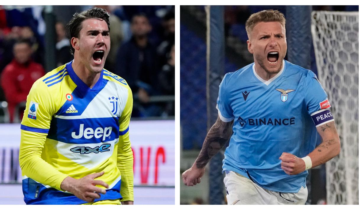 Kompetisi Serie A Liga Italia musim 2021/2022 telah memasuki pekan ke-33. Menarik untuk ditunggu siapakah yang akan menjadi top skor Serie A musim ini saat kompetisi memasuki pekan-pekan terakhir. Berikut daftar 5 pemain dengan koleksi gol terbanyak sejauh ini. (Kolase Foto AP)