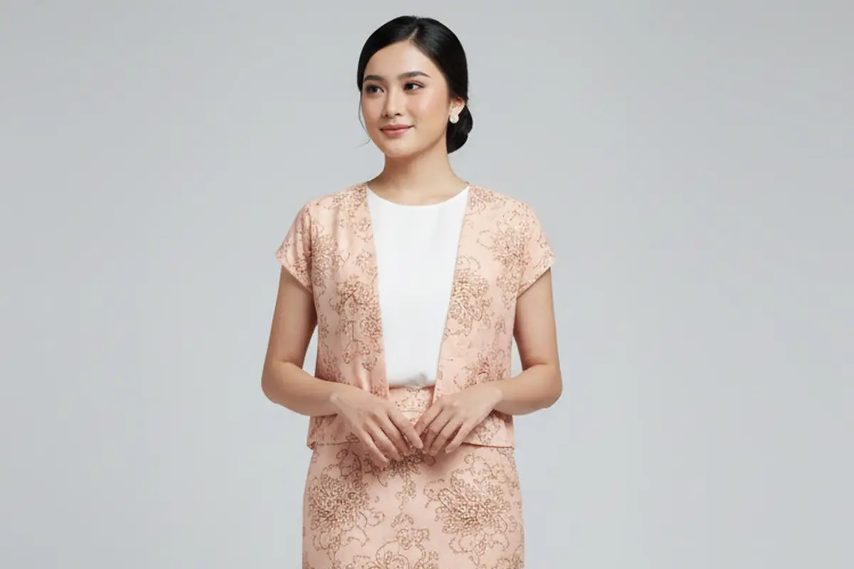 Inspirasi Setelan Batik Kerja Wanita dengan Outer Polos Model Crop Terbaru 2025. Gemini