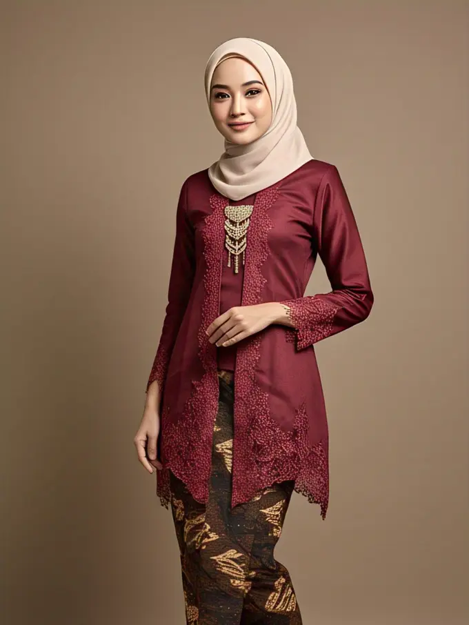 Model Kebaya Hijab Burgundy yang Elegan dan Kekinian