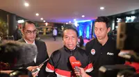 Menteri Pemuda dan Olahraga (Menpora) Zainudin Amali usai menyaksikan secara langsung pertandingan One Pride MMA di Tennis Indoor Senayan, Jakarta, Sabtu (15/2).