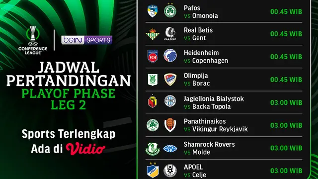 Jadwal Siaran Langsung Liga Konferensi UEFA 2024/25 Playoff Leg Kedua di Vidio
