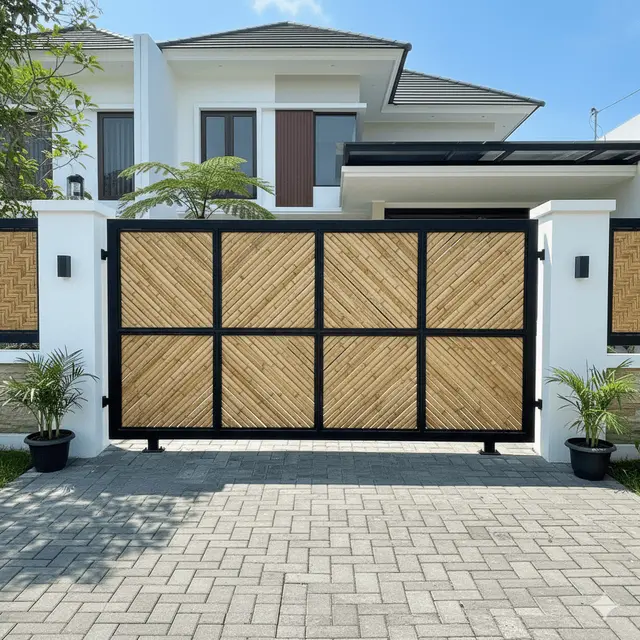 Model Pagar Besi Kombinasi Bambu Sintetis by Gemini