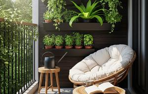Balkon dengan Vertical Garden, Hijau dan Unik. Foto: Gemini