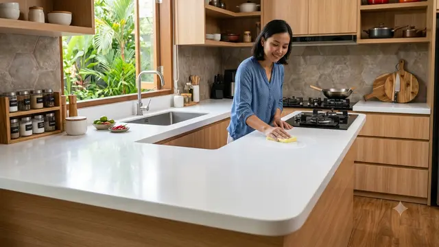 Material Meja Dapur yang Tidak Mudah Kusam, Bikin Tetap Terlihat Baru Model Solid Surface