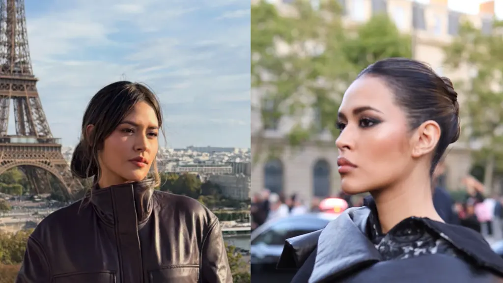 Raisa menampilkan dua beauty look kontras di Paris Fashion Week 2026: soft-effortless untuk Sandro Paris SS27 dan bold dramatis saat show Yohji Yamamoto. (@raissa6690)