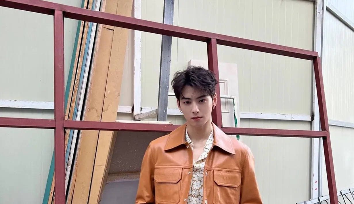 <p>Memadukan kemeja bermotif dengan ripped jeans, gaya Cha Eun Woo Astro ini banjir pujian. Ia juga memilih memakai jaket kulit berwarna cokelat muda untuk menambah detail pada penampilannya. (Liputan6.com/IG/@eunwo.o_c)</p>