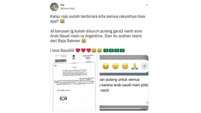 7 Cuitan Netizen Soal Raja Salman Buat Libur Nasional Usai Arab Saudi Kalahkan Argentina