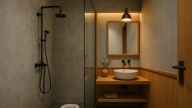 Desain Kamar Mandi 1,5 x 1,5 Meter Kloset Jongkok Gaya Jepang Minimalis/Ilustrasi AI