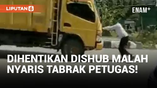 VIDEO: Paksa Lalui Jembatan Achmad Amins Samarinda, Sopir Truk Nyaris Lindas Petugas Dishub