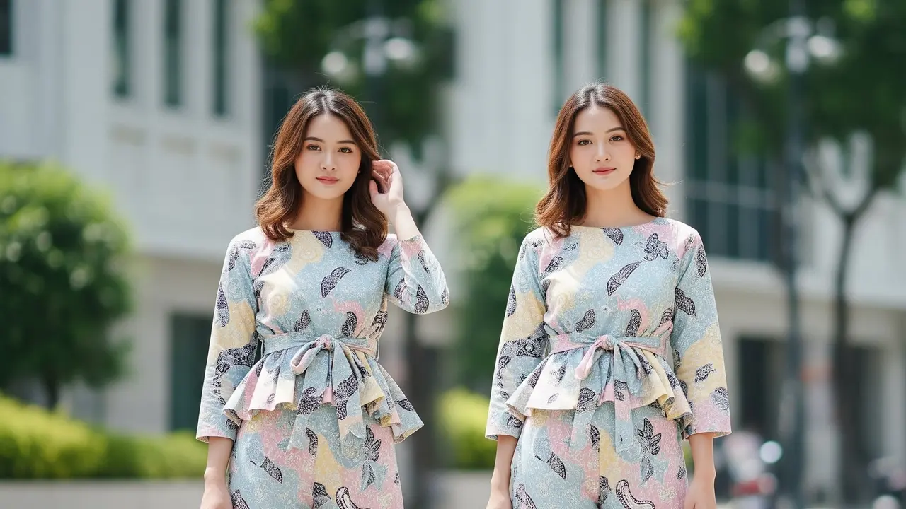 Dress Batik Peplum Crop Top Elegan Casual