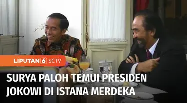 Presiden Joko Widodo bertemu dengan Ketua Umum Partai Nasdem, Surya Paloh di Istana Merdeka, Jakarta Pusat, Minggu malam. Pertemuan berlangsung tertutup selama lebih dari satu jam.