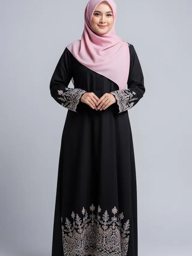 Gamis Syar'i Hitam dengan Detail Bordir