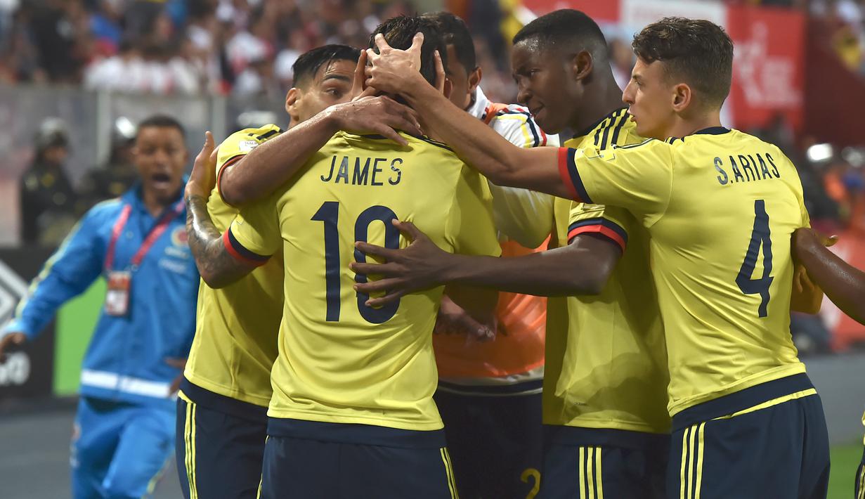 Kolombia lolos otomatis ke putaran final Piala Dunia 2018 dengan koleksi 27 poin dari tujuh kali menang selama babak kualifikasi Piala Dunia zona CONMEBOL. (AFP/Cris Bouroncle)