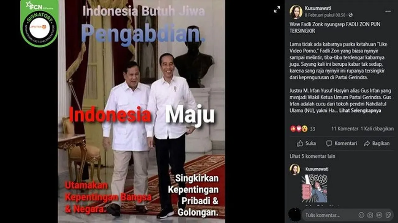 Gambar Tangkapan Layar Kabar Fadli Zon Tersingkir dari Kepengurusan Partai Gerindra (sumber: Facebook)