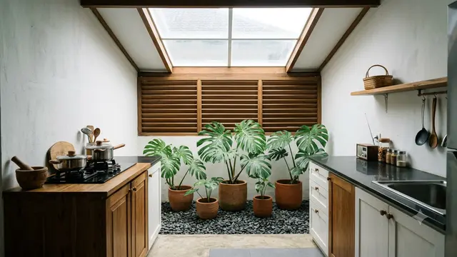 Desain Dapur dengan Taman Kering