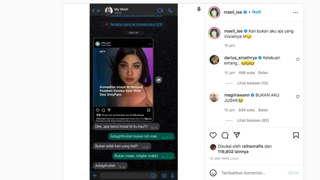 Maell Lee Dicurigai Ibunda Sendiri sebagai Komedian Inisial M yang Beli Konten Dea OnlyFans