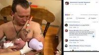 Karena sang istri mengalami komplikasi pasca melahirkan, sang ayah bertugas untuk menyusui putrinya yang baru lahir (Facebook/maxamillian.neubauer)