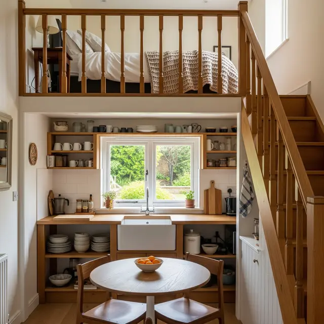 Kamar Tidur Mezzanine di Atas Dapur Rumah Kecil