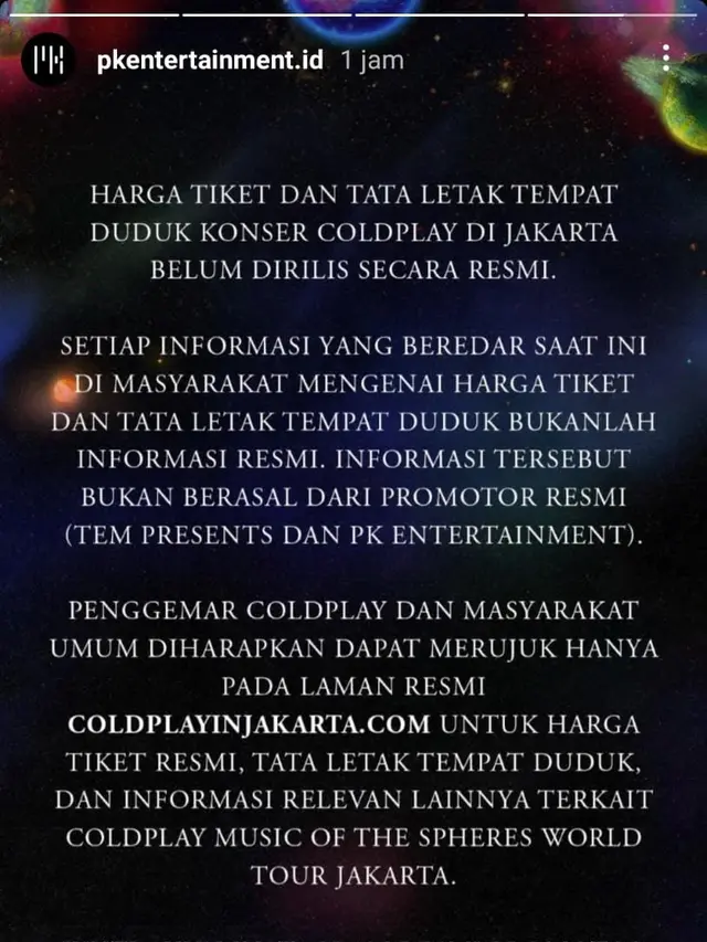 Promotor Konser Coldplay di Jakarta