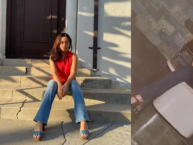 Cinta Kuya mengunggah beberapa potret dirinya tak memakai kacamata. Di antara foto tersebut, ada dua foto Astrid Kuya saat masih muda. Cinta tampak memakai baju merah, bak meniru gaya yang dikenakan Astrid di foto lawasnya. (Liputan6.com/IG/@cintakuya)