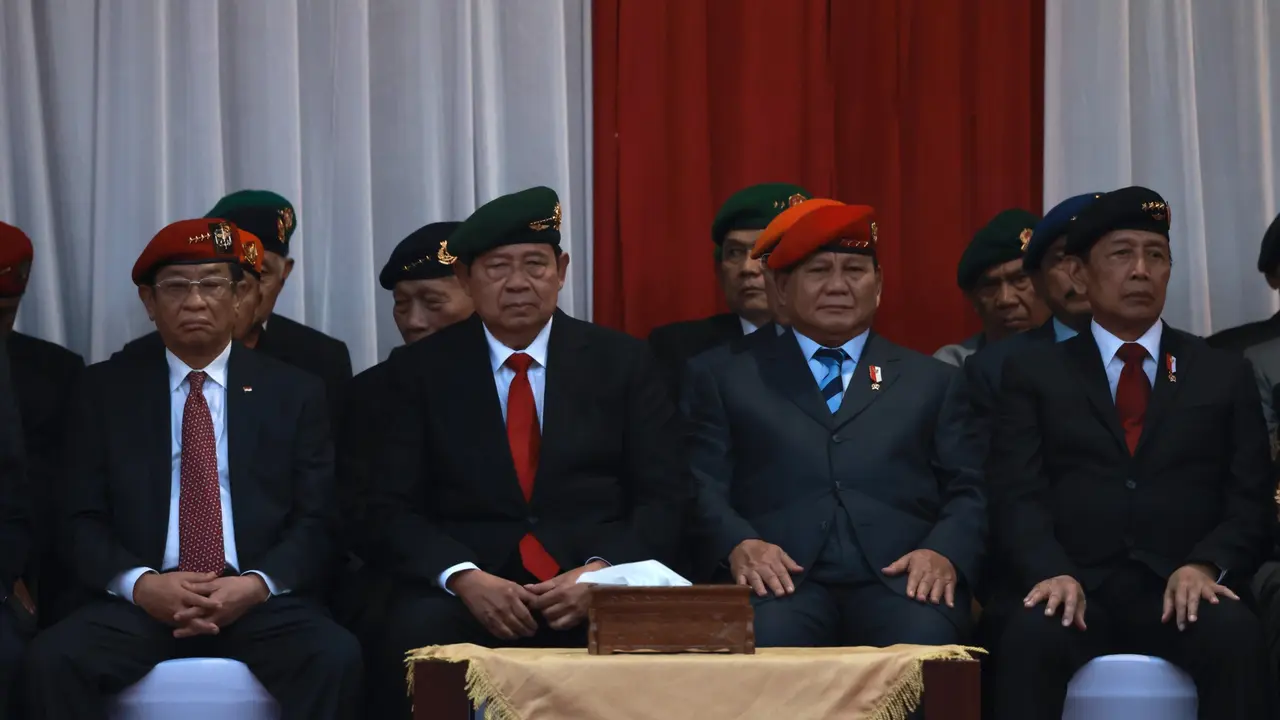 Menteri Pertahanan (Menhan) Prabowo Subianto saat menghadiri 'Silaturahmi Halal Bihalal dan Syukuran Abituren Akabri 1971-1975 tahun 2024'.