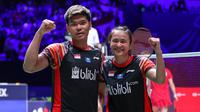Ekspresi ganda campuran Indonesia, Praveen Jordan/Melati Daeva Oktavianti, setelah menjuarai Prancis Terbuka 2019, Minggu (27/10/2019). (PBSI)