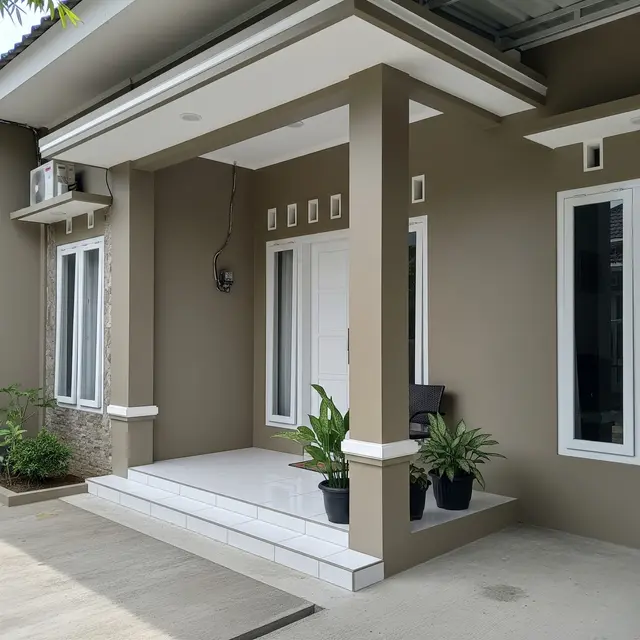 Teras rumah warna cat Beige atau Krem Gelap (Gemini AI)