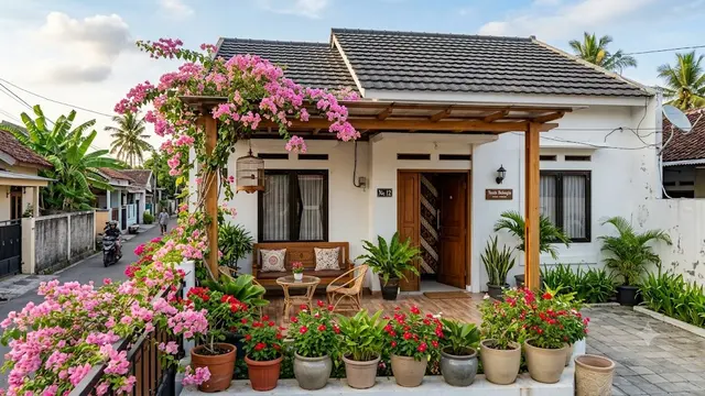 Kombinasi Bougenville dan Tapak Dara untuk Teras Rumah yang Cerah