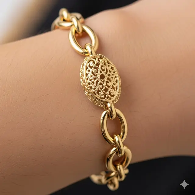 Gelang Rantai Oval dengan Ornamen Minimalis