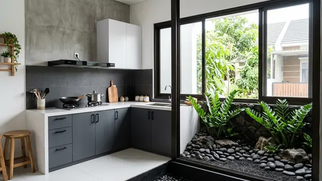 Desain Dapur dengan Taman Kering