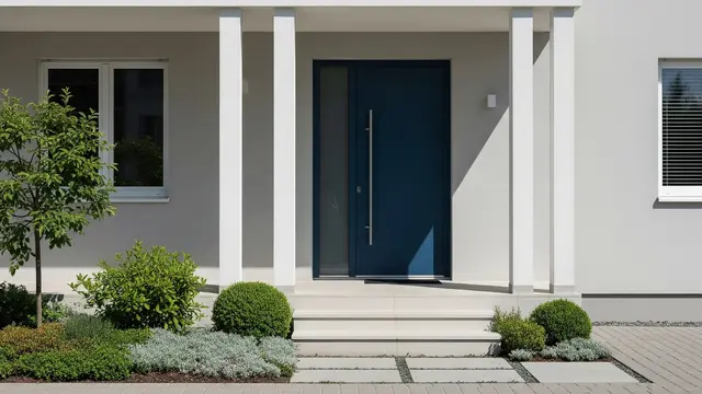 Pintu Biru Navy dan Pilar Putih