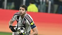 Gelandang Juventus asal Italia #5 Manuel Locatelli merayakan gol dari penalti pada laga leg kedua babak playoff 16 besar Liga Champions UEFA antara Juventus FC dan Galatasaray SK di Stadion Allianz, Turin, 26 Februari 2026. (Isabella BONOTTO / AFP)