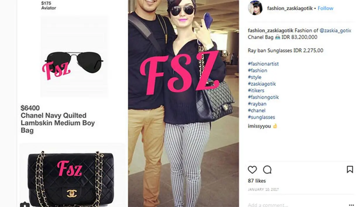 Tidak mencapai angka 100 juta, namun untuk tas berukuran kecil ini, Zaskia Gotik harus merogoh kocek sebesar Rp. 83.200.000. (Instagram/fashion_zaskiagotik)