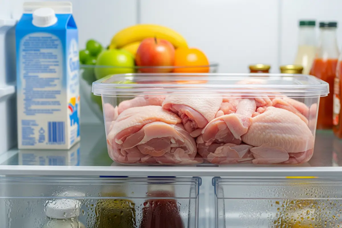 Ayam mentah di dalam kulkas