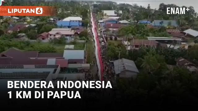 Ribuan Pelajar Papua Bentangkan Bendera Indonesia Sepanjang 1 KM