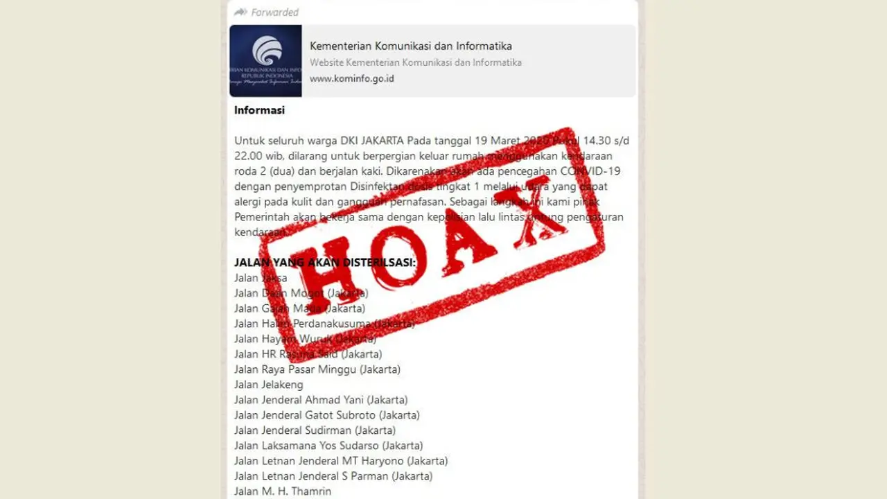 Hoaks yang mengatasnamakan Kominfo