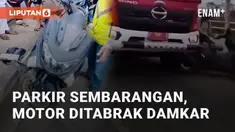 Akibat berhenti sembarangan untuk menonton musibah kebakaran. Beberapa motor yang menepi mengalami tabrakan dengan mobil pemadam kebakaran