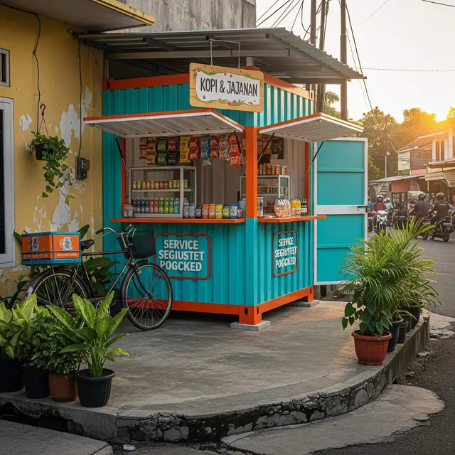 Desain Teras Rumah Pojok Cocok untuk Warung Kecil Depan Jalan