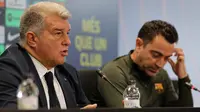 Presiden Barcelona,&nbsp;Joan Laporta, mengumumkan resmi memecat Xavi Hernandez sebagai pelatih pada Kamis (24/5/2024) malam WIB. (AFP/Lluis Gene)