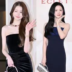 Keduanya sama-sama tampil dalam balutan strapless dress elegan yang dipadukan koleksi high jewelry mewah dari Bvlgari, menciptakan aura glamor khas red carpet. [@henyuk7 @izone___jangwonyoung].