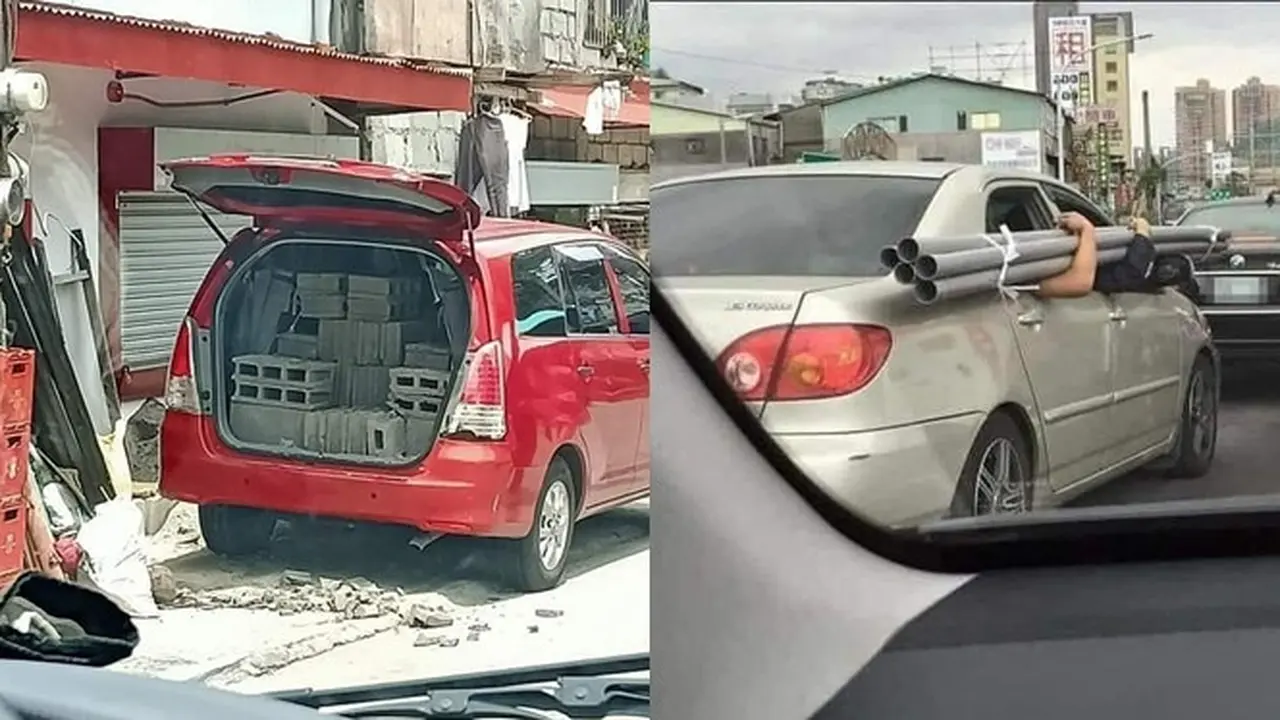 6 Potret Angkut Perkakas Tukang Bangunan Pakai Mobil Ini Bikin Heran